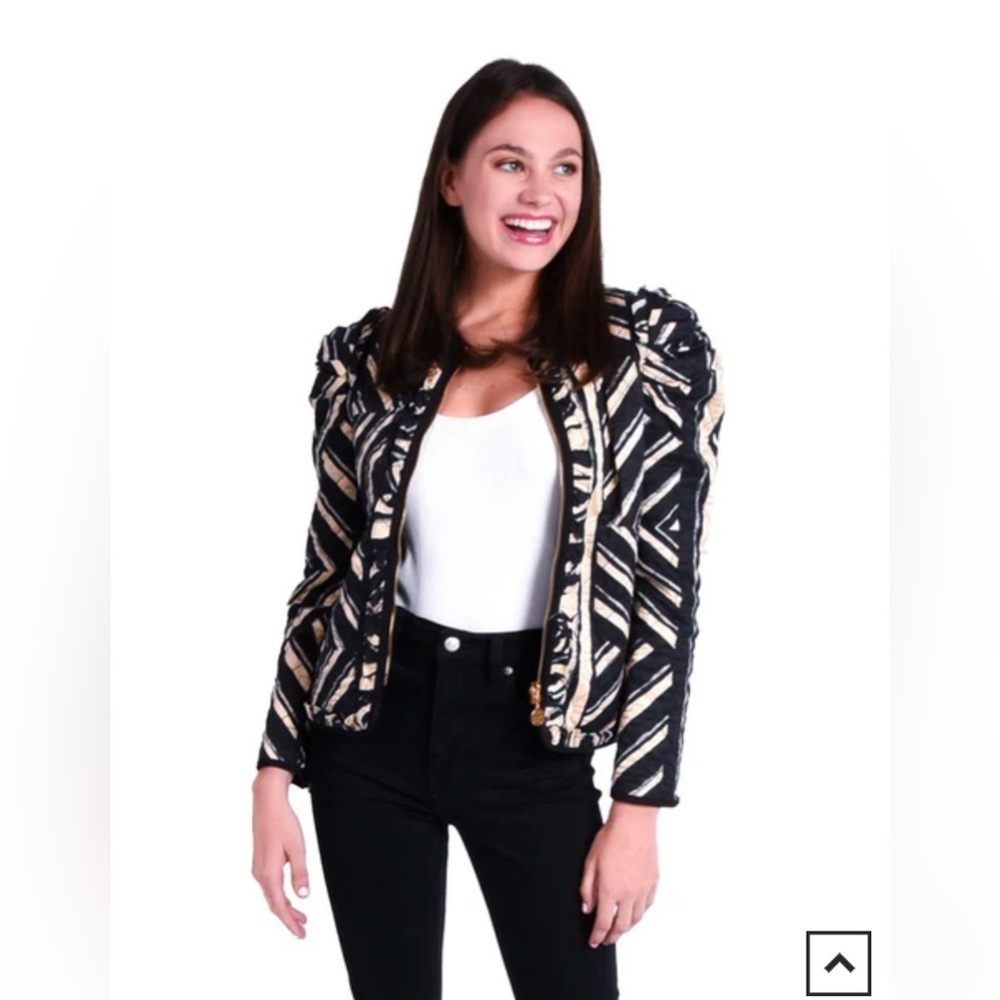 Emily McCarthy Ava Reversible Jacket Plaid Noir Navy/Black/Cream Sz XS Women’s - Picture 12 of 14